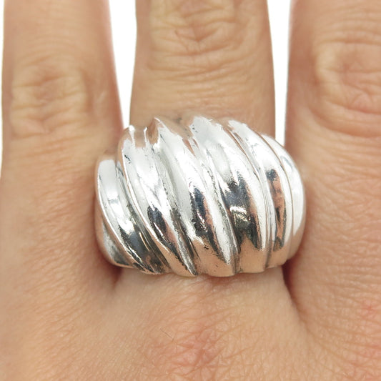 925 Sterling Silver Vintage Mexico Ribbed Ring Size 10.5