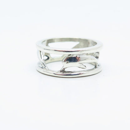 925 Sterling Silver Vintage Friendly Dolphin Open Band Ring Size 6