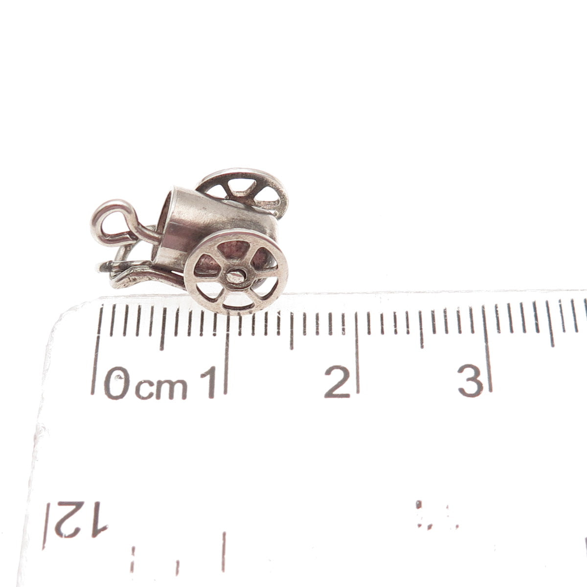 925 Sterling Silver Antique Art Deco Movable Garden Cart Basket 3D Mini Pendant