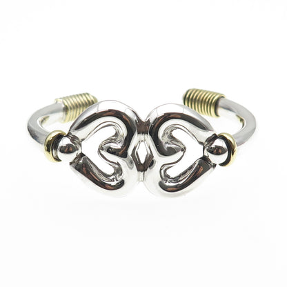 925 Sterling 2-Tone Vintage Mexico Modernist Heart Adjustable Bracelet 6.5"