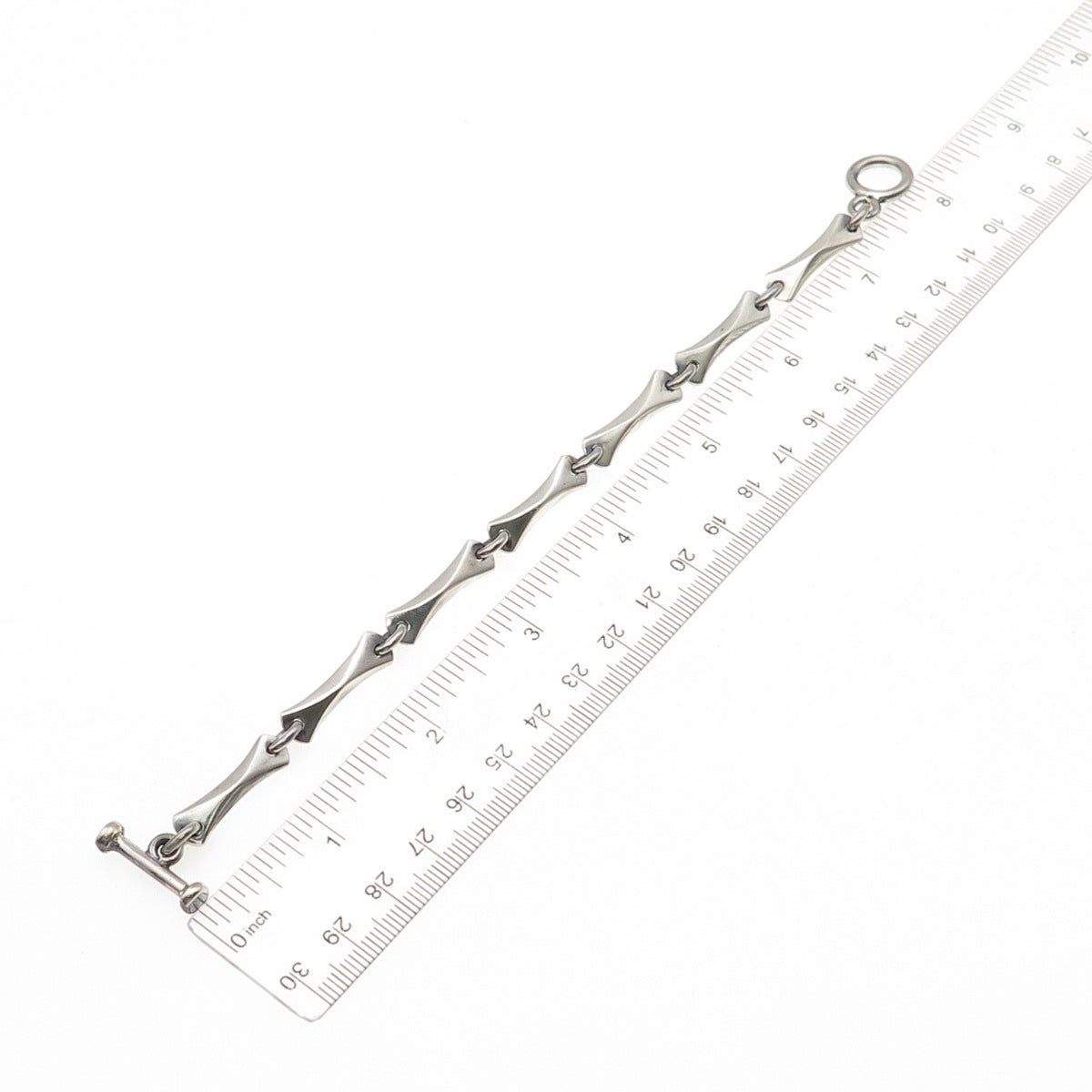 925 Sterling Silver Vintage Mexico Modernist Bar Link Bracelet 7.25"