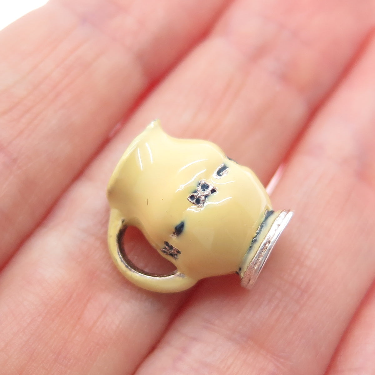 925 Sterling Silver Vintage BCS Enamel Pitcher Minimalist 3D Charm Pendant