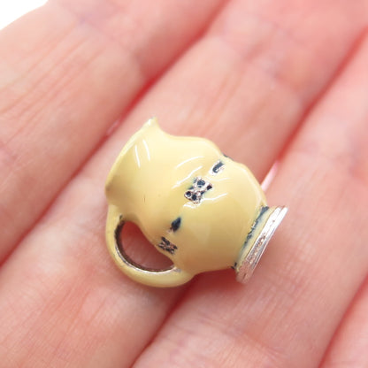 925 Sterling Silver Vintage BCS Enamel Pitcher Minimalist 3D Charm Pendant