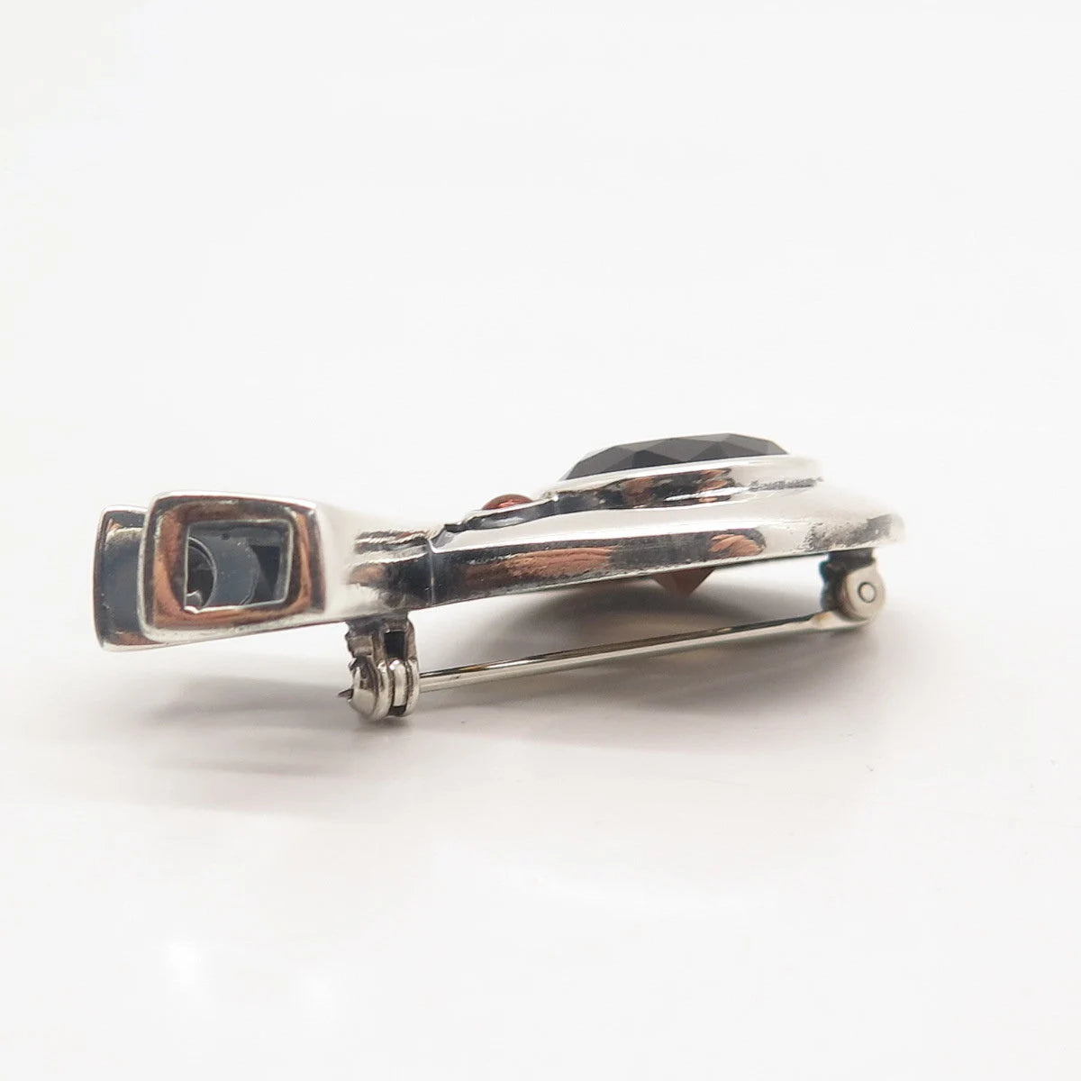 925 Sterling Silver Vintage BOMA Real Smoky Quartz & Citrine Gem Fish Pin Brooch
