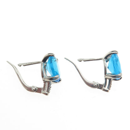 925 Sterling Silver Vintage European Oval-Cut Blue & White C Z Earrings