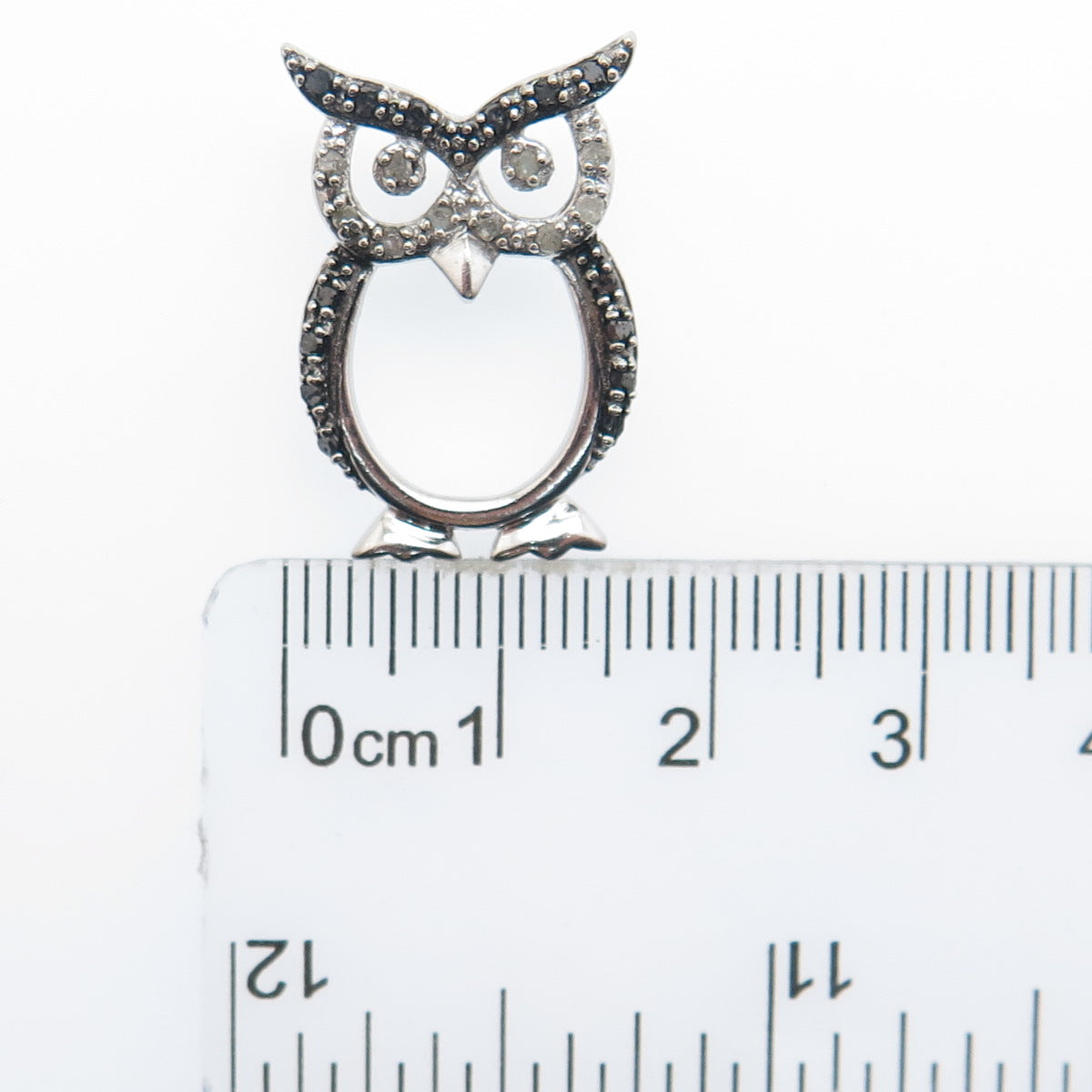 CHARLES WINSTON 925 Sterling Silver Real Black & White Diamond Owl Slide Pendant