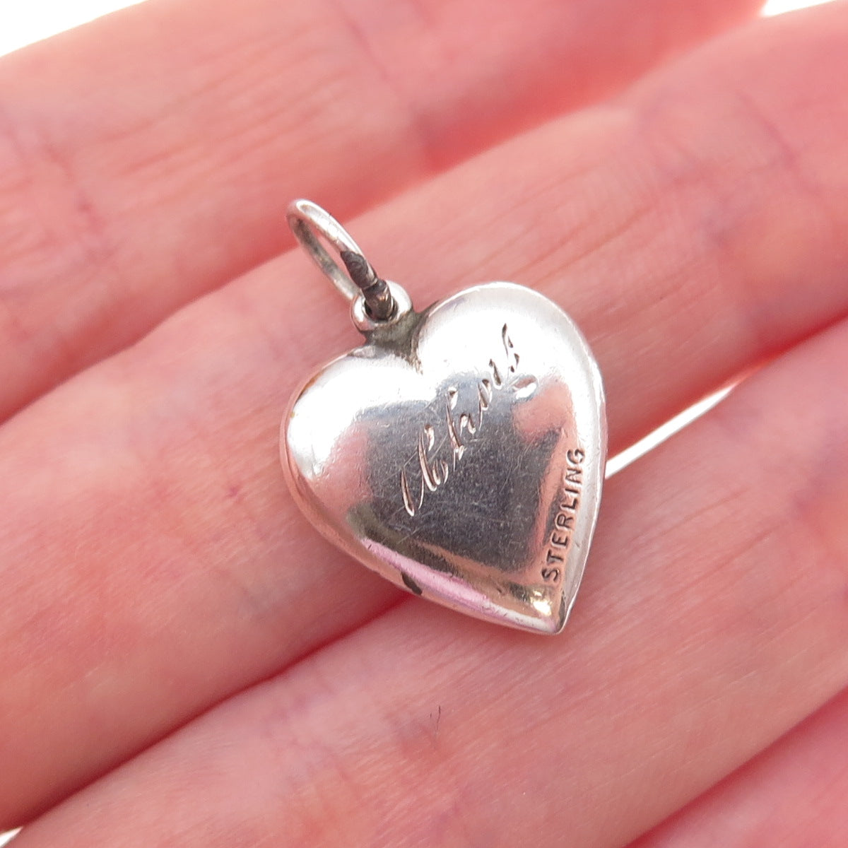 925 Sterling Silver Antique Art Deco Engraved Chatelaine Heart Charm Pendant