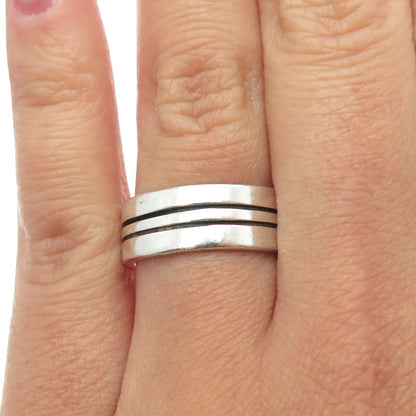 925 Sterling Silver Vintage Mexico Lined All Around Band Ring Size 7