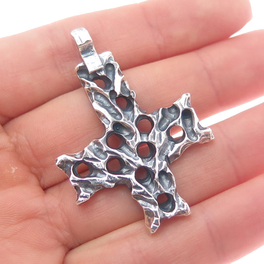 925 Sterling Silver Vintage Modernist Cross Oxidized Charm Pendant