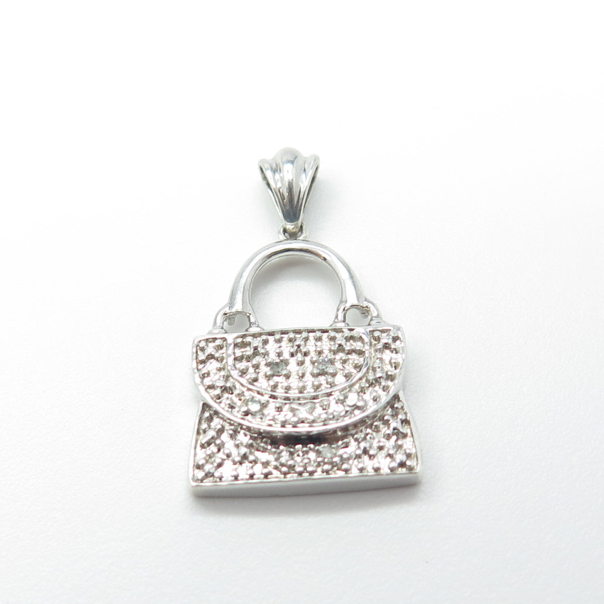 PAGODA 925 Sterling Silver Real Round-Cut White Diamond Lady Purse Pendant