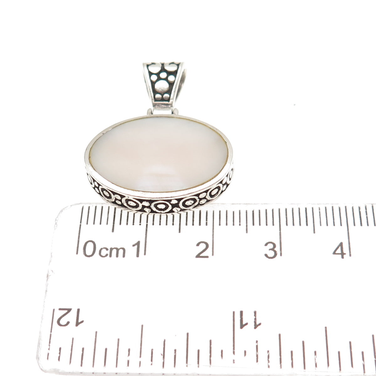 925 Sterling Silver Vintage Real MOP Oxidized Charm Pendant