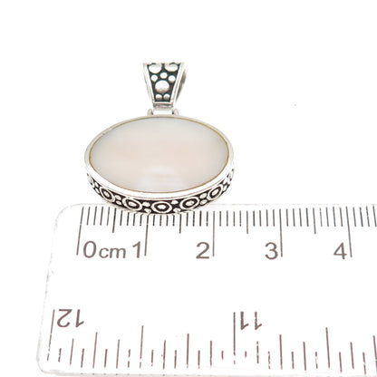 925 Sterling Silver Vintage Real MOP Oxidized Charm Pendant