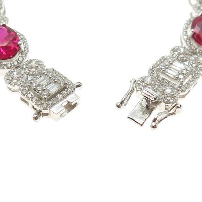 925 Sterling Silver Lab-Created Ruby & C Z Bohemian Link Bracelet 7"