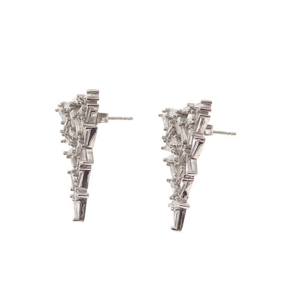 925 Sterling Silver Tapered Baguette-Cut C Z Cluster Triangle Earrings