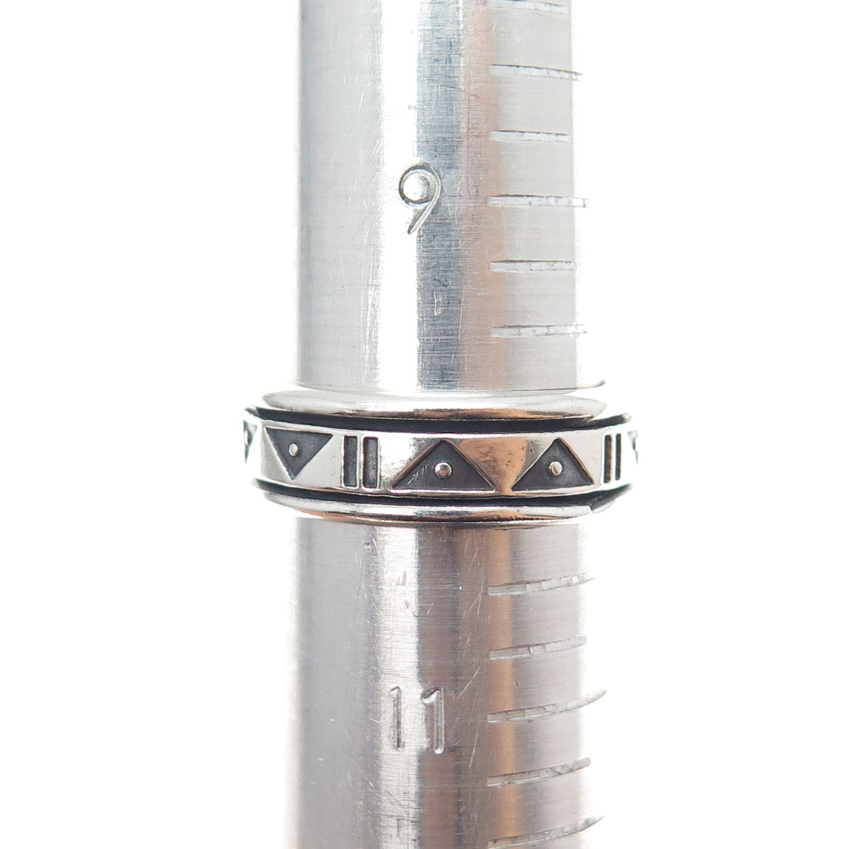 925 Sterling Silver Vintage Modernist Rotating Band Oxidized Ring Size 10.25