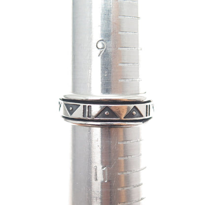 925 Sterling Silver Vintage Modernist Rotating Band Oxidized Ring Size 10.25