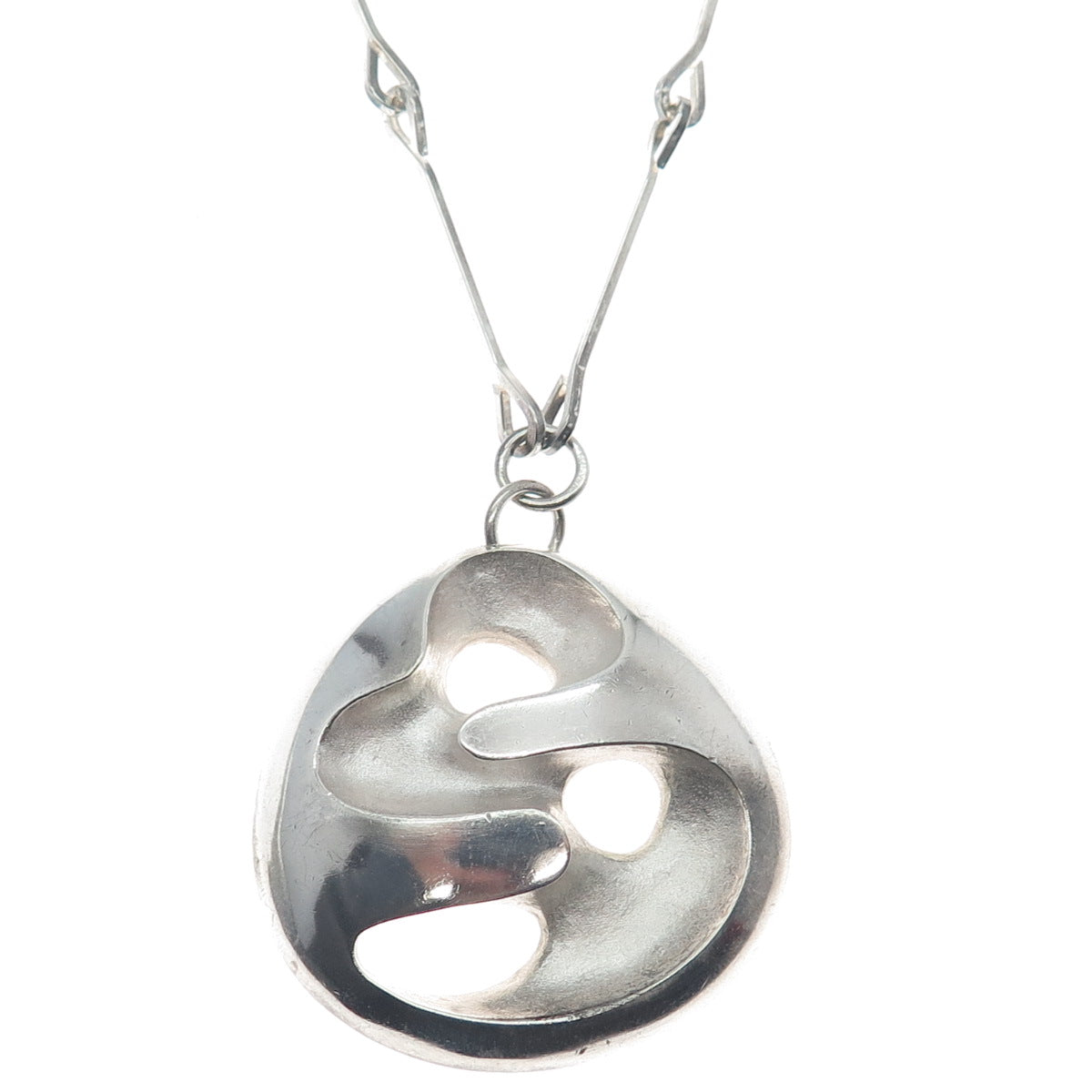 925 Sterling Silver Vintage Modernist Pendant Bar Chain Necklace 24"