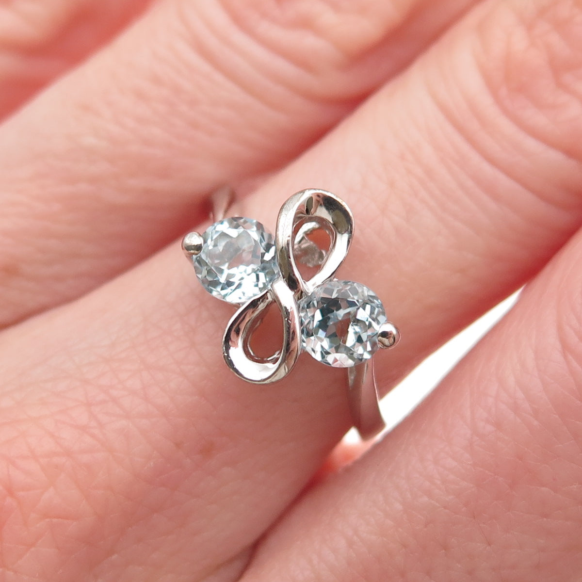 925 Sterling Silver Real Blue Topaz Infinity Ring Size 6.75