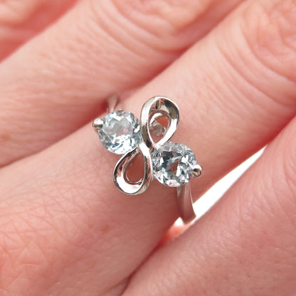925 Sterling Silver Real Blue Topaz Infinity Ring Size 6.75