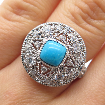 ROSS SIMONS 925 Sterling Silver Real Turquoise & Round-Cut C Z Ring Size 6.25