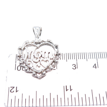 925 Sterling Silver Vintage Mom Heart Charm Pendant