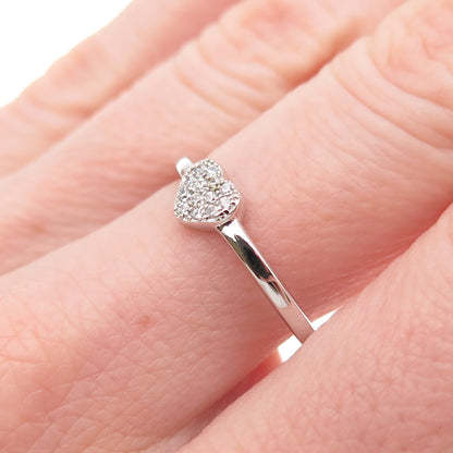 925 Sterling Silver Round-Cut C Z Heart Ring Size 8.25