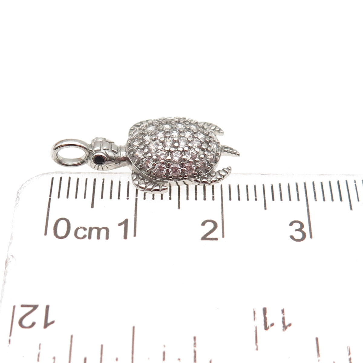 925 Sterling Silver Round-Cut C Z Turtle Mini Charm Pendant