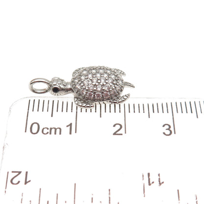 925 Sterling Silver Round-Cut C Z Turtle Mini Charm Pendant