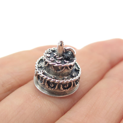 BEAU 925 Sterling Silver Vintage Happy Birthday Cake Mini 3D Charm Pendant