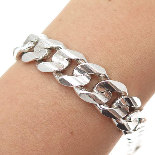 925 Sterling Silver Vintage Italy Cuban Link Heavy 52.0g Bracelet 8"