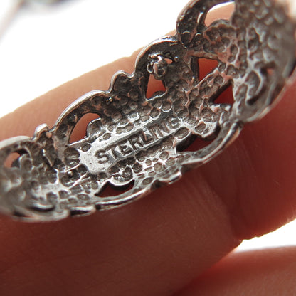 925 Sterling Silver Vintage Ornate Floral Oxidized Hoop Earrings