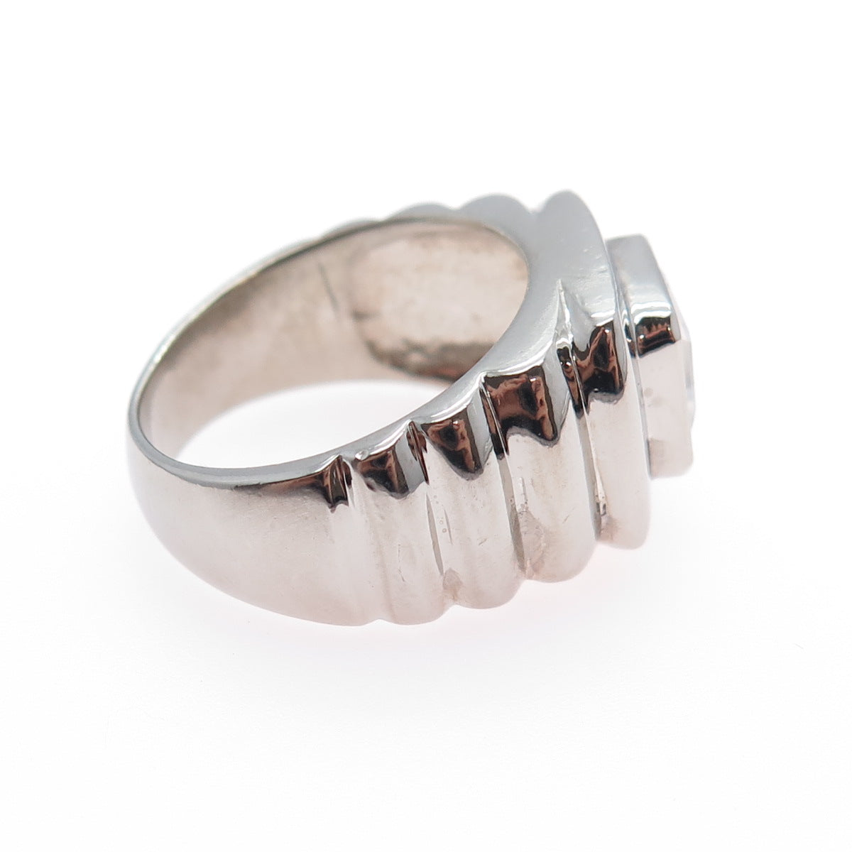 925 Sterling Silver Vintage Asscher-Cut C Z Modernist Ring Size 8.5