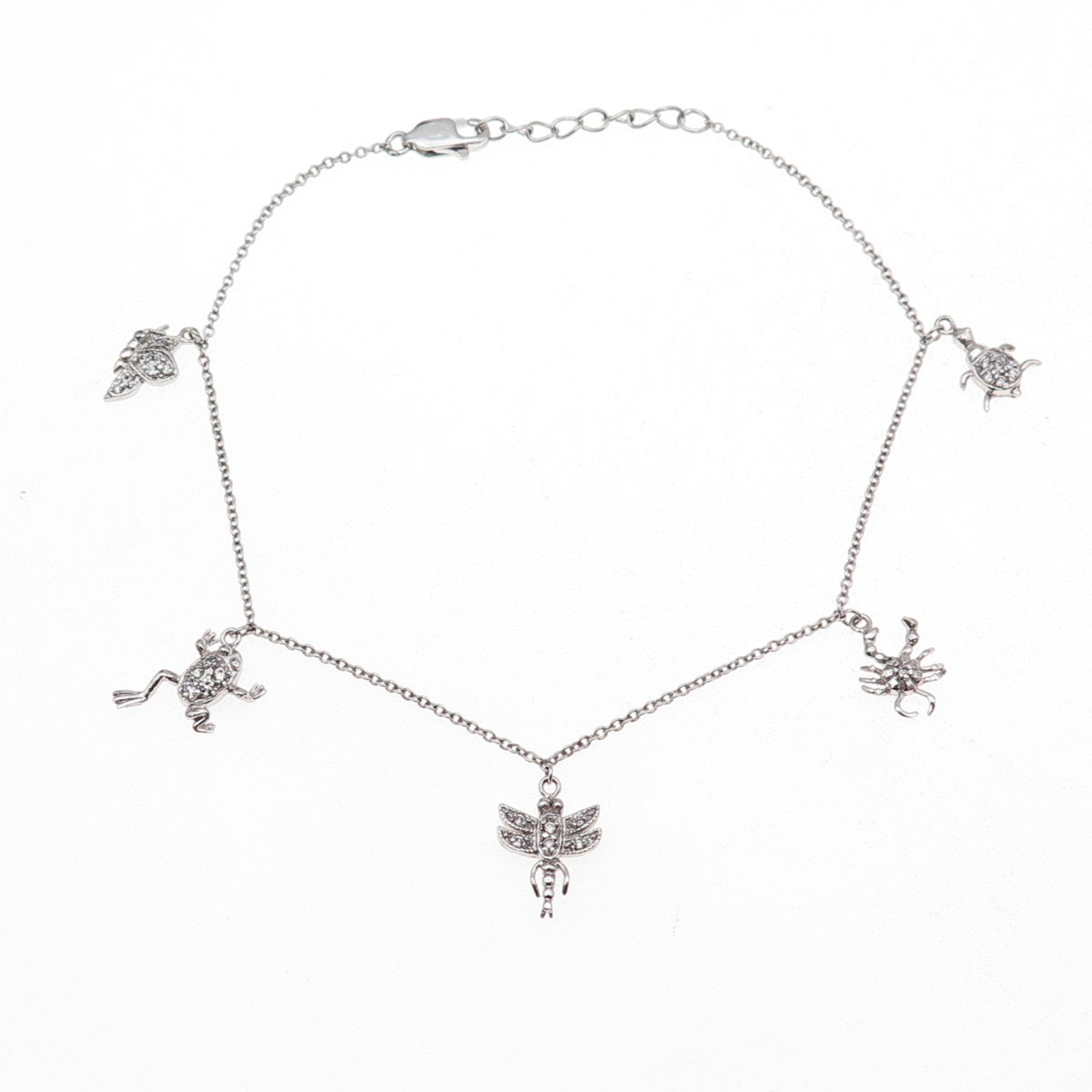 925 Sterling Silver C Z Frog Dragonfly Butterfly Turtle & Crab Bracelet 9-9.75"