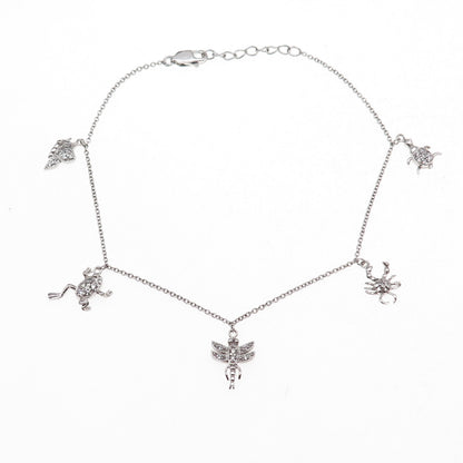925 Sterling Silver C Z Frog Dragonfly Butterfly Turtle & Crab Bracelet 9-9.75"