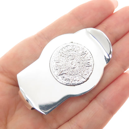 925 Sterling Silver Vintage Mexico Mayan Calendar Money Clip