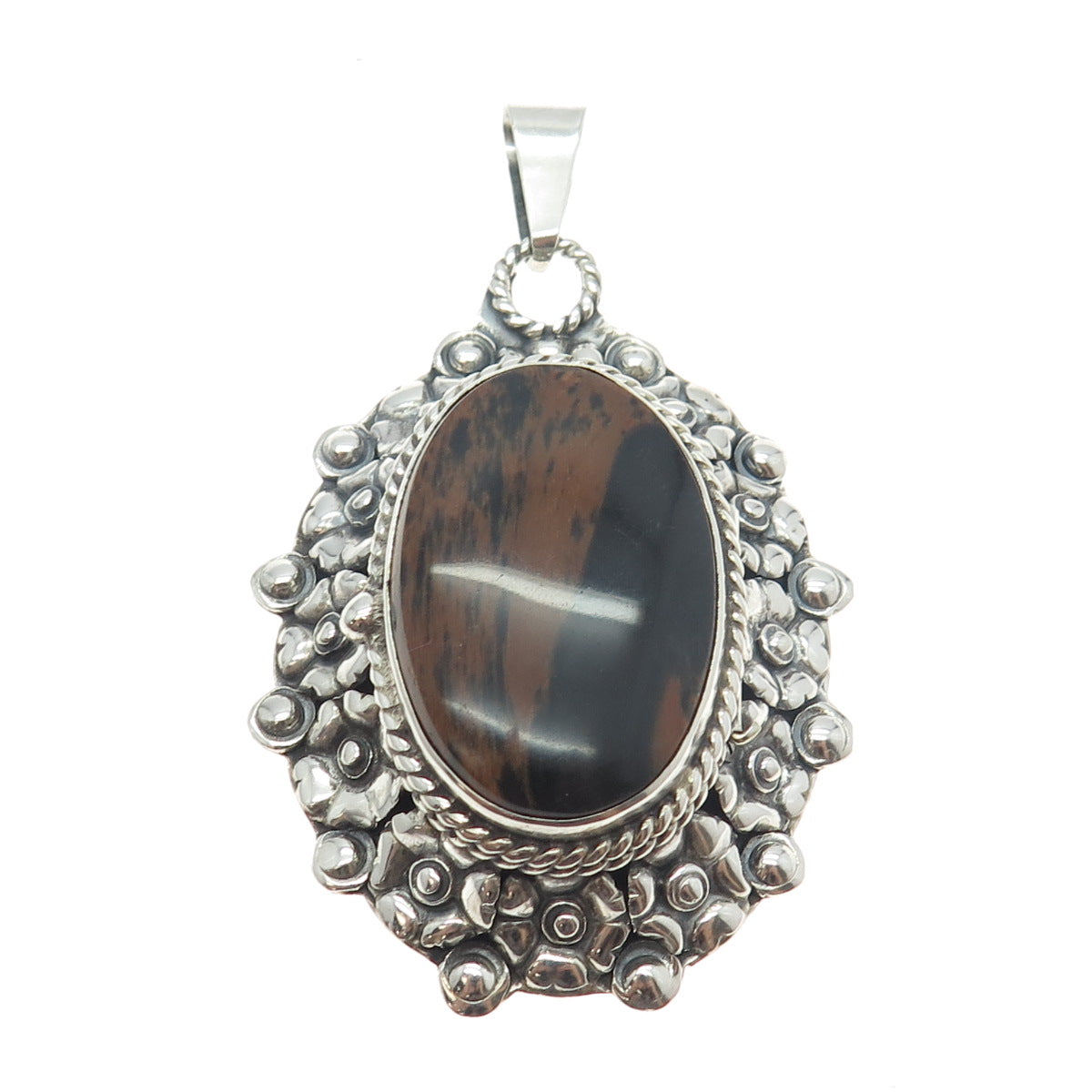 925 Sterling Silver Vintage Mexico Real Jasper Floral Heart Locket Pendant