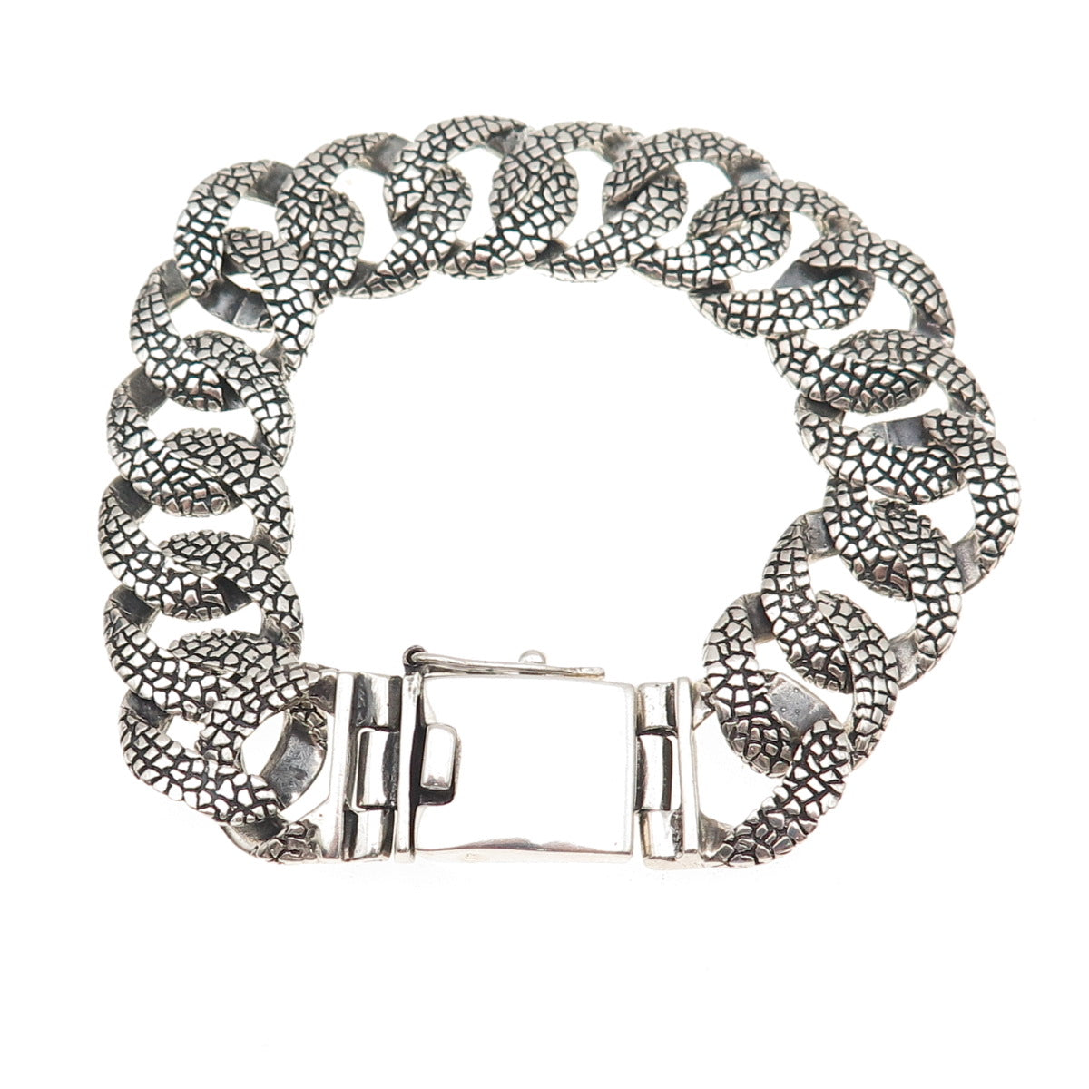 925 Sterling Silver Vintage Dragon Skin Oxidized Cuban Link Bracelet 8.5"