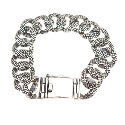 925 Sterling Silver Vintage Dragon Skin Oxidized Cuban Link Bracelet 8.5"