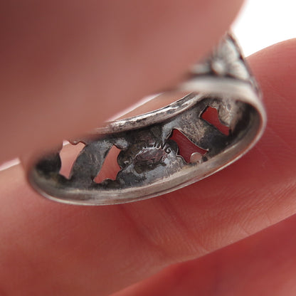 Uncas 925 Sterling Silver Antique Art Deco Floral Oxidized Band Ring Size 7
