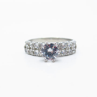 925 Sterling Silver Round-Cut C Z Engagement Ring Size 8.5