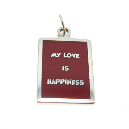 925 Sterling Silver Enamel "My Love Is My Happiness" Minimalist Charm Pendant