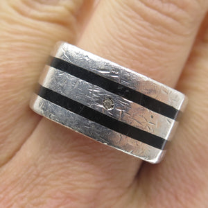 HD/N 925 Sterling Silver Vintage Real Diamond & Black Onyx Ring Size 11.25