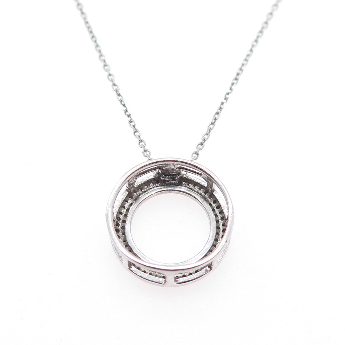 925 Sterling Silver Italy Real Diamond Circle of Life Cable Chain Necklace 16"