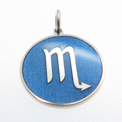 925 Sterling Silver Blue Enamel Scorpio Zodiac Sign Minimalist Charm Pendant