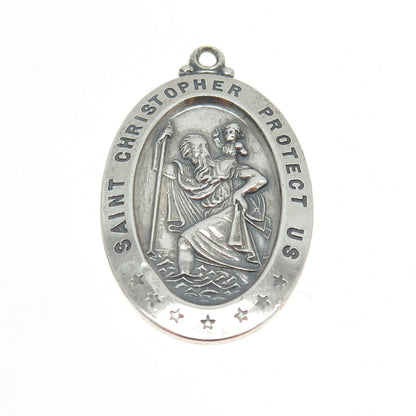 925 Sterling Silver Antique Art Deco St. Christopher Religious Medal Pendant