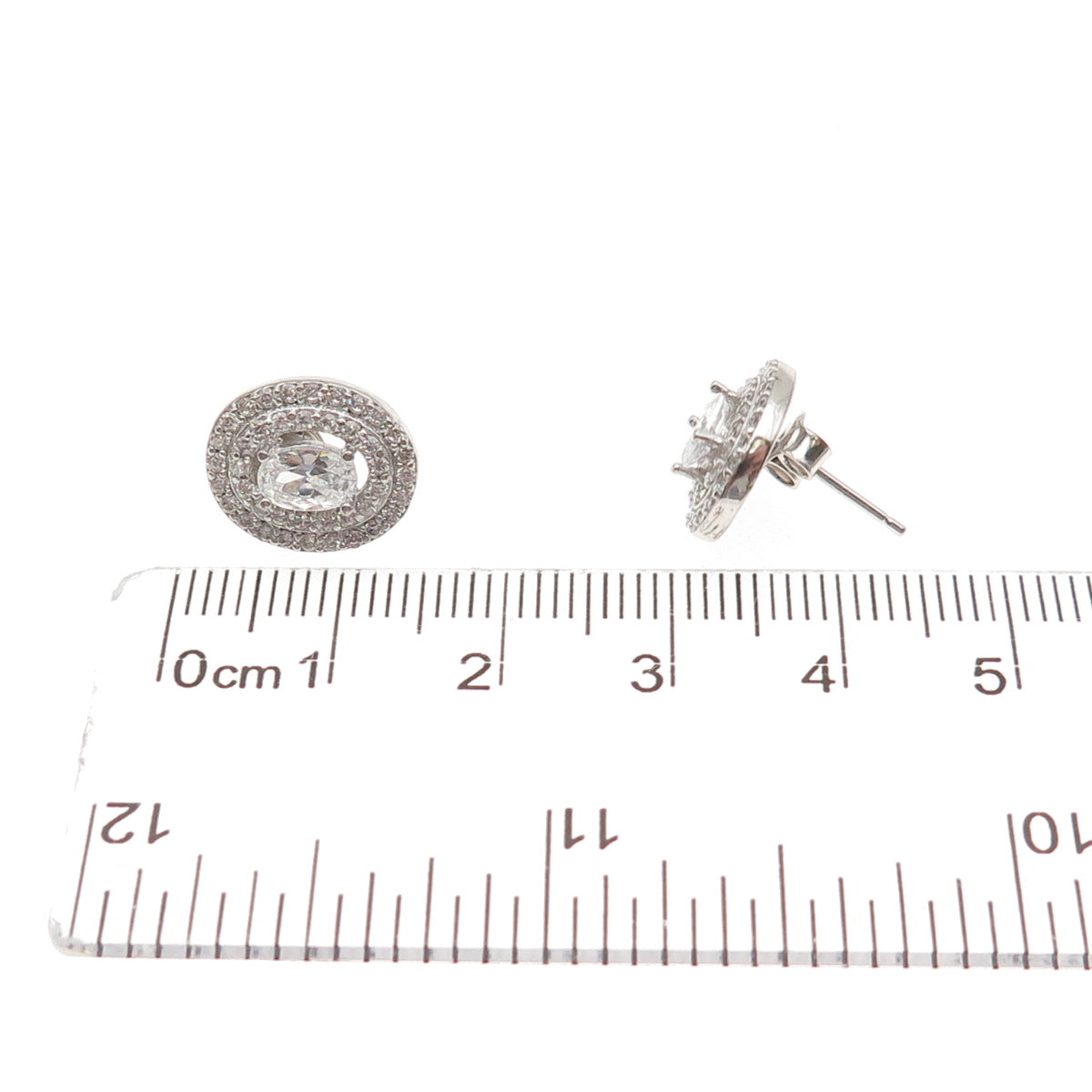 925 Sterling Silver Oval & Round-Cut C Z Stud Earrings