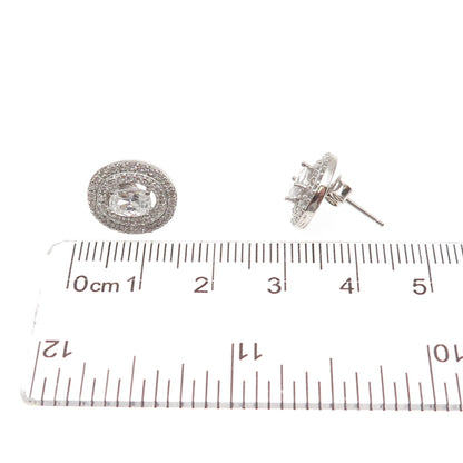 925 Sterling Silver Oval & Round-Cut C Z Stud Earrings