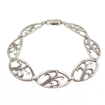 WRE W.E. Richards 925 Sterling Silver Antique Art Deco Floral Bracelet 7.75"