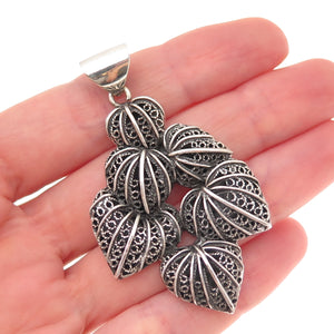 950 Silver Vintage Filigree Cluster Heart Oxidized Pendant