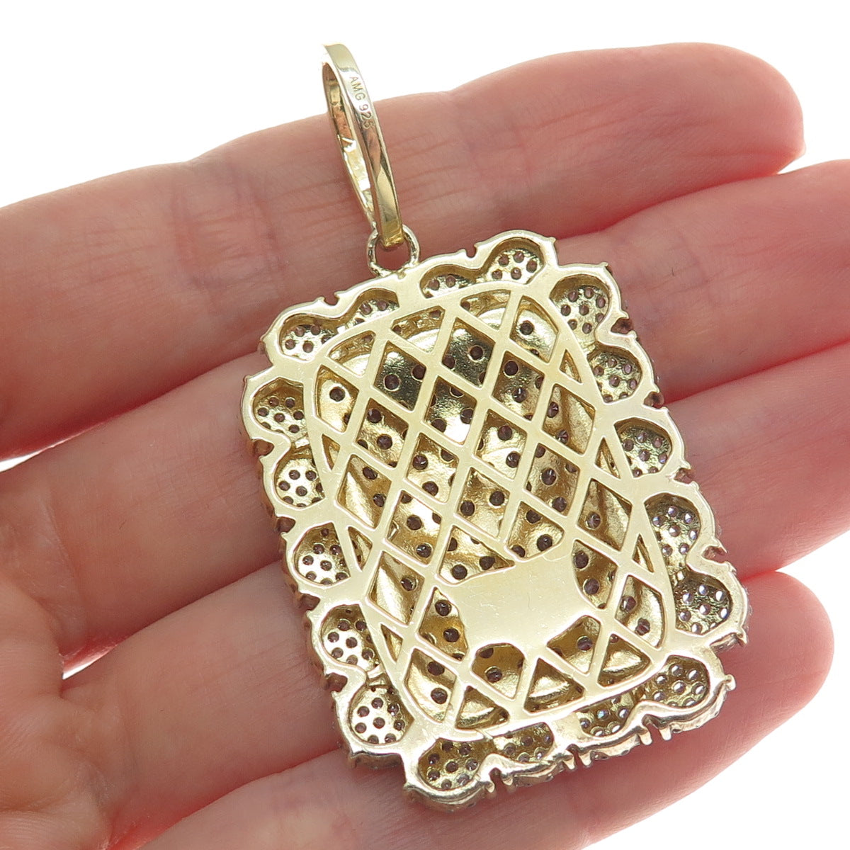 925 Sterling Silver Gold Plated Round-Cut Shaped C Z Sparkle Pendant